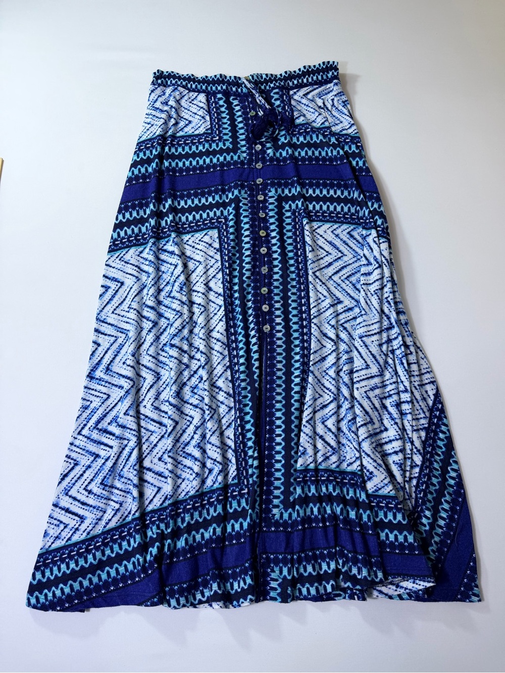 Peasant Maxi Skirt Blue and Teal Boho Tribal Festival Indie Women’s Medium